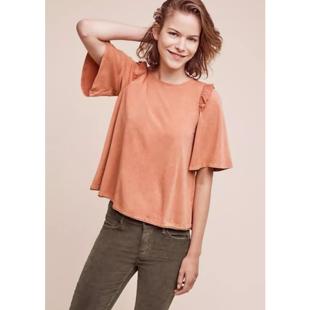 Anthropologie Eri + Ali Astoria Swing Top Ruffle Acid Orange Size XS Petite